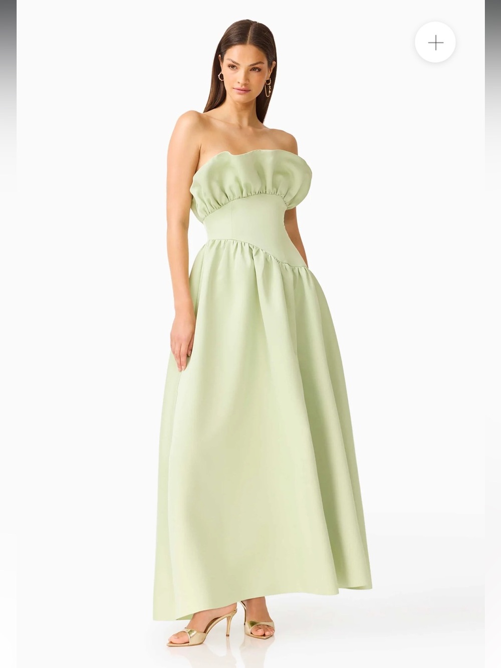 elliatt laurel green satin ruffle bust boned strapless maxi gown dress XL NEW - Picture 6 of 15